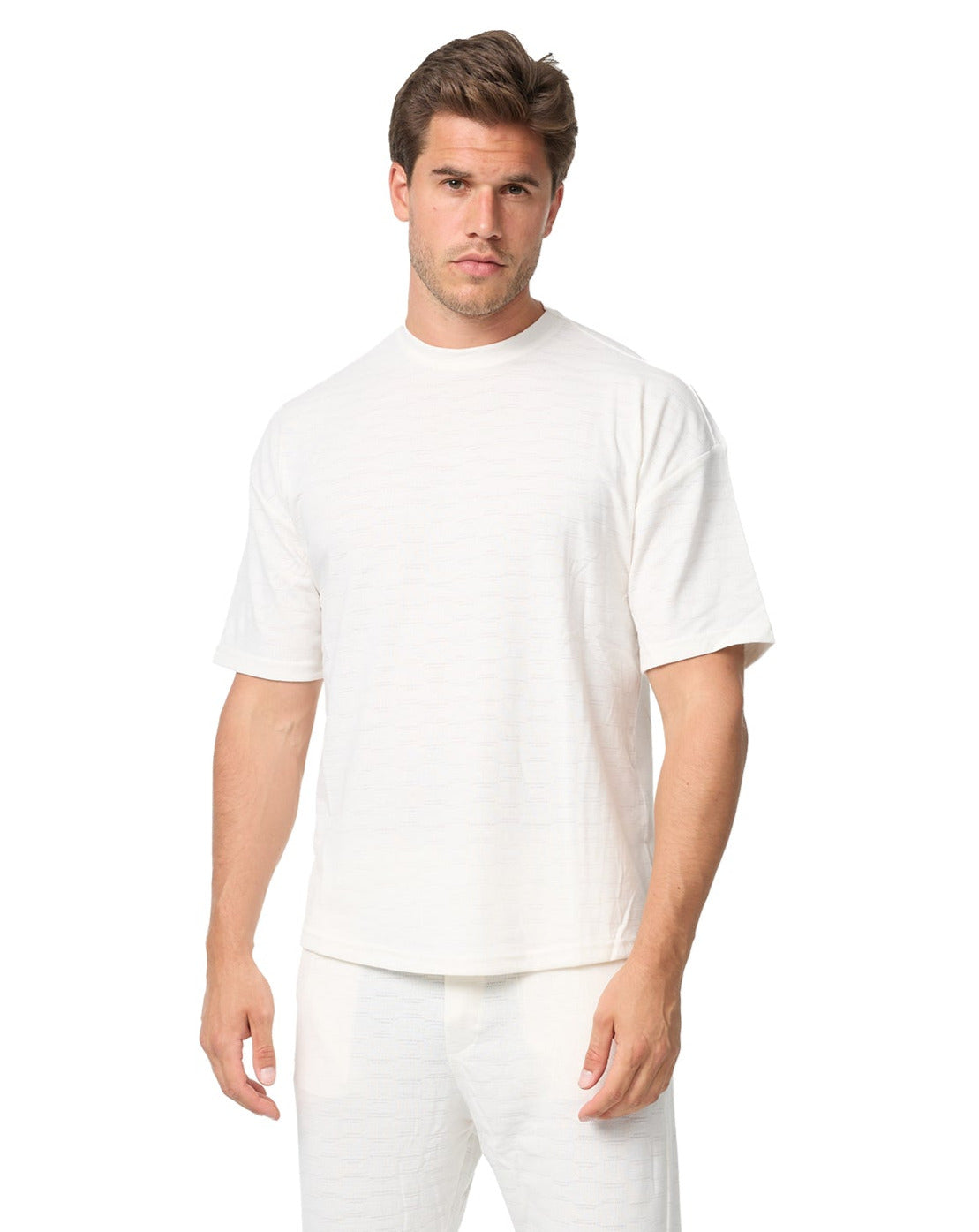 Men's Co-Ord, T-shirt & jogger trousers, oversize fit, model 5105, white