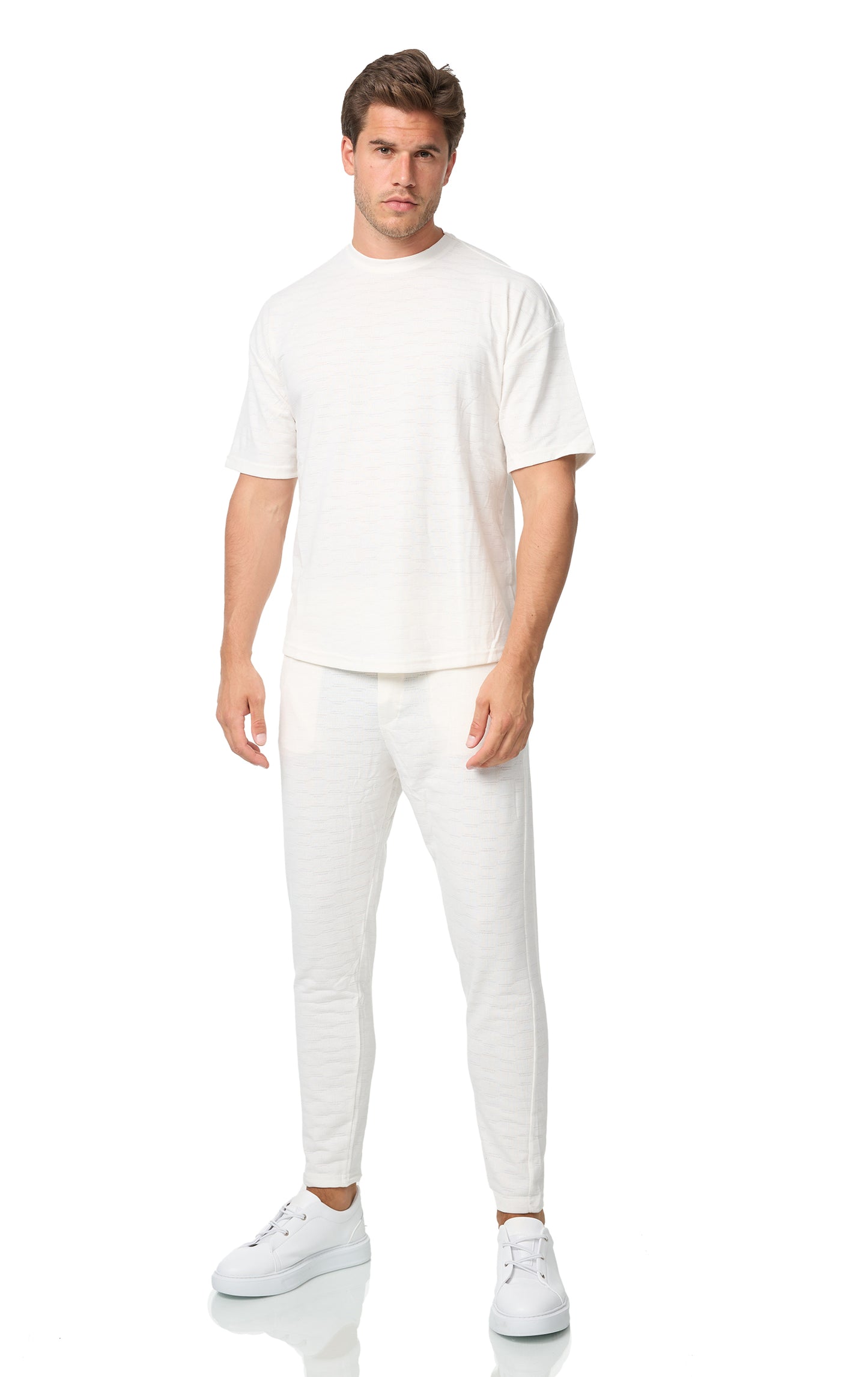 Men's Co-Ord, T-shirt & jogger trousers, oversize fit, model 5105, white