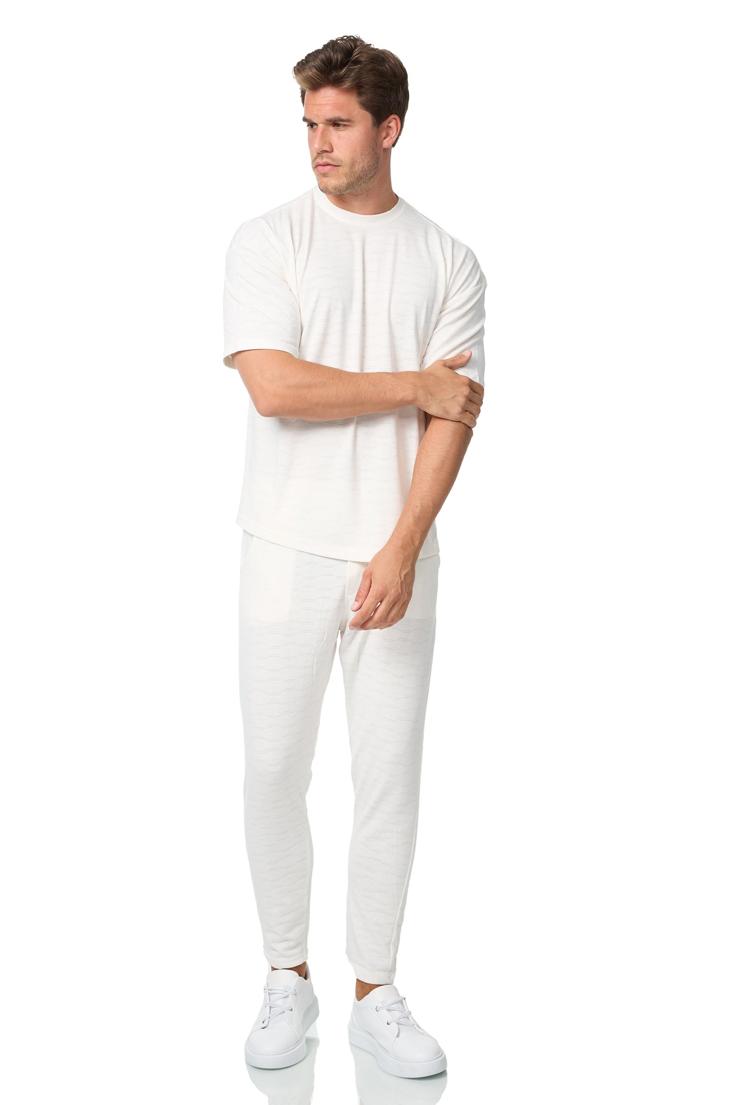 Men's Co-Ord, T-shirt & jogger trousers, oversize fit, model 5105, white