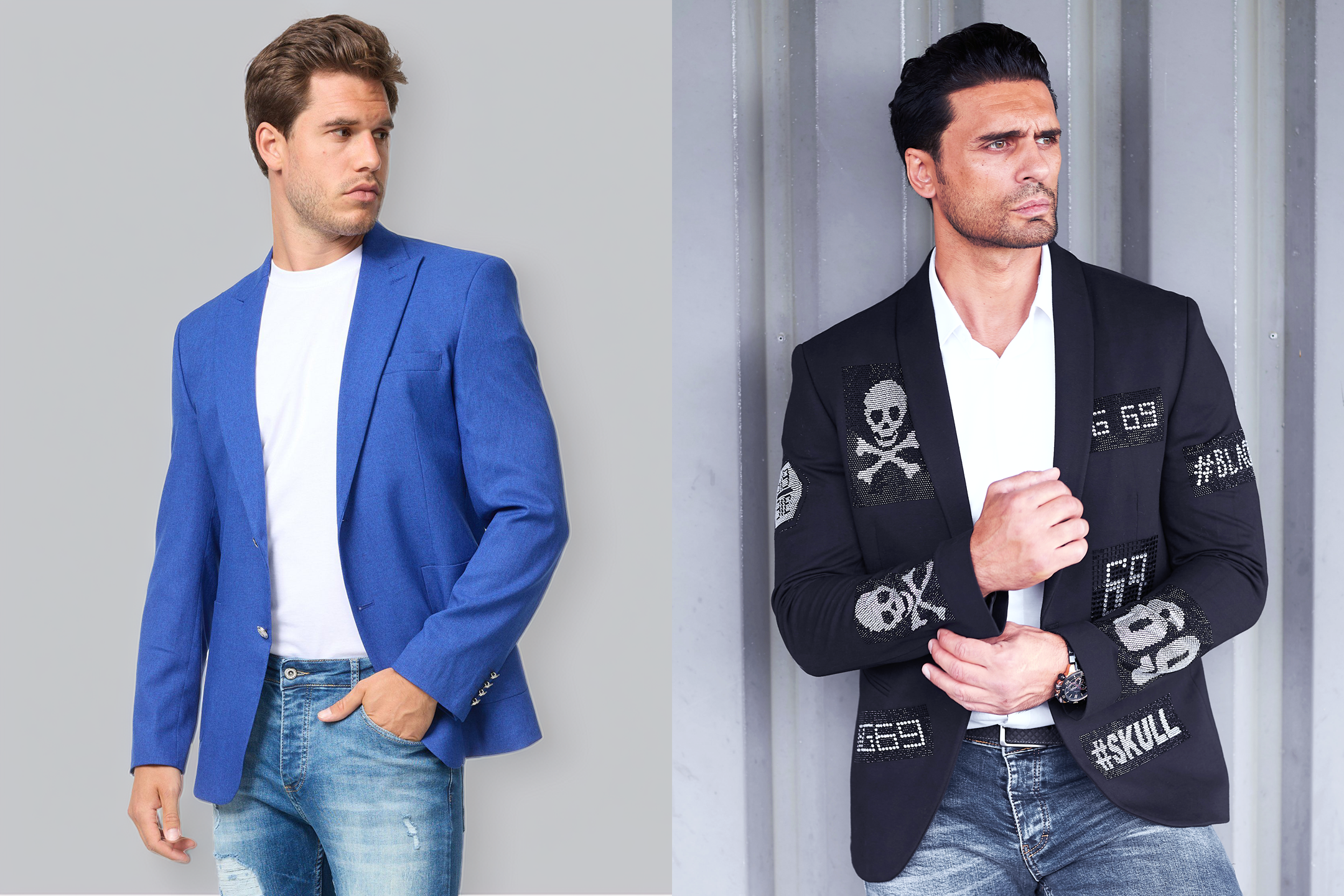 Herren Sakkos in Blau und mit Extravagantem Strass Muster