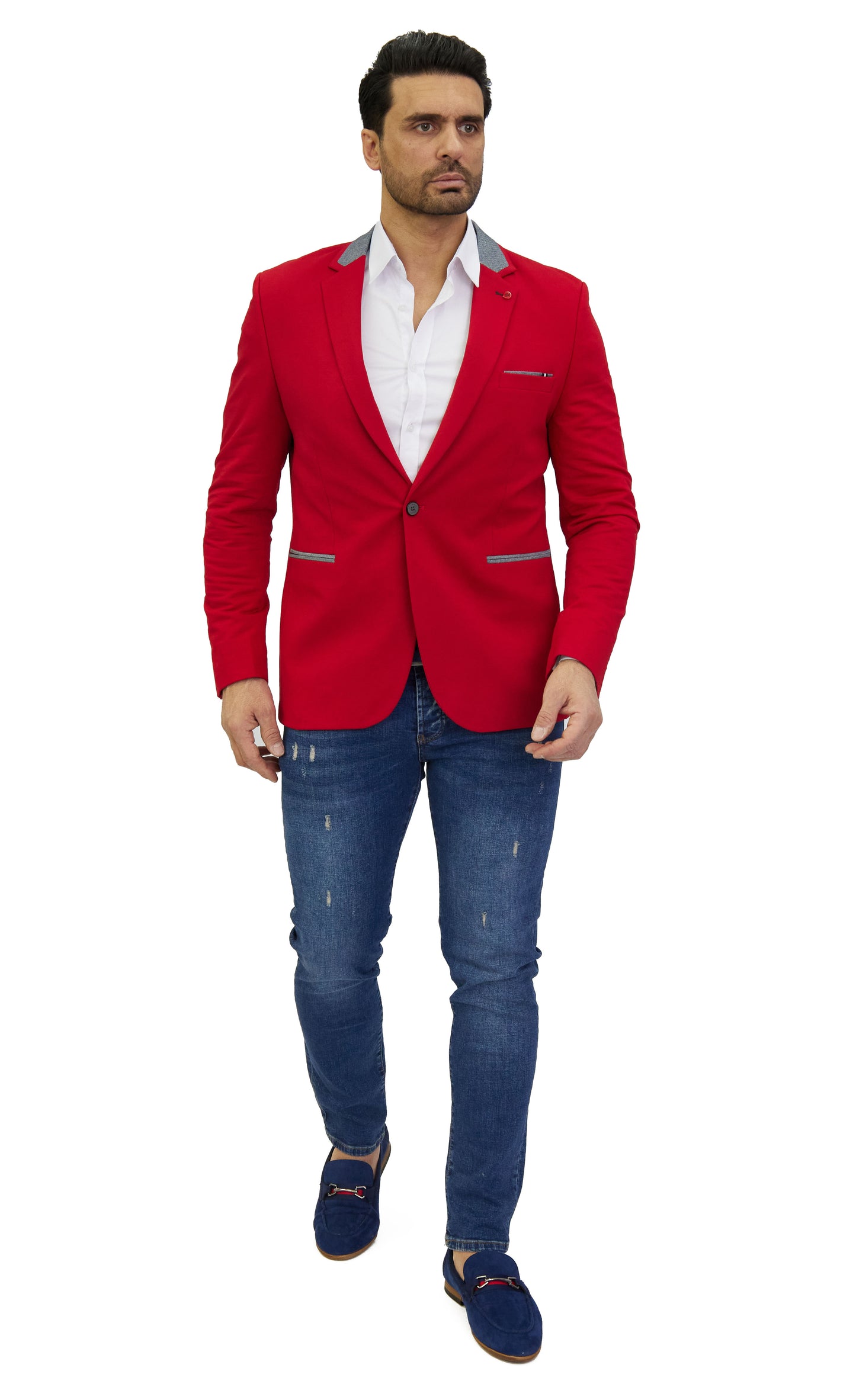 DENIM DISTRIQT Herren Sakko, Jersey Blazer, Slim Fit, Modell DQ1308, Rot