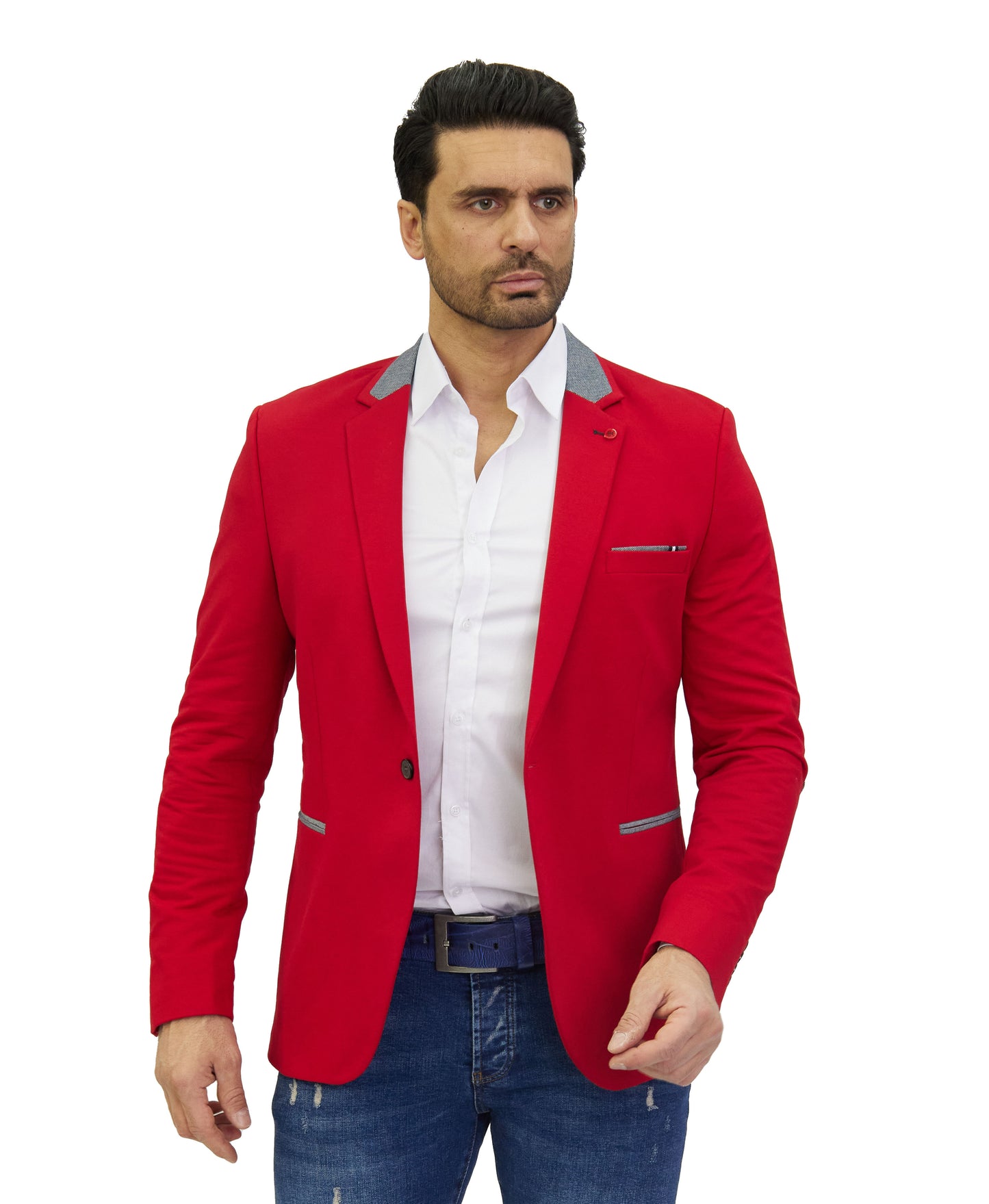 DENIM DISTRIQT Herren Sakko, Jersey Blazer, Slim Fit, Modell DQ1308, Rot