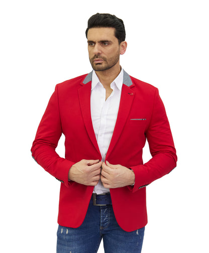 DENIM DISTRIQT Herren Sakko, Jersey Blazer, Slim Fit, Modell DQ1308, Rot