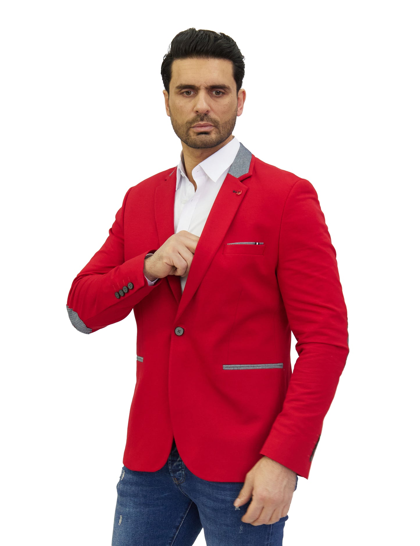 DENIM DISTRIQT Herren Sakko, Jersey Blazer, Slim Fit, Modell DQ1308, Rot