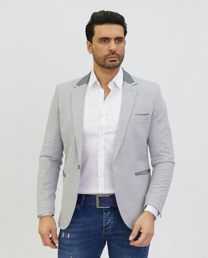 DENIM DISTRIQT Herren Sakko, Jersey Blazer, Slim Fit, Modell DQ1308, Grau