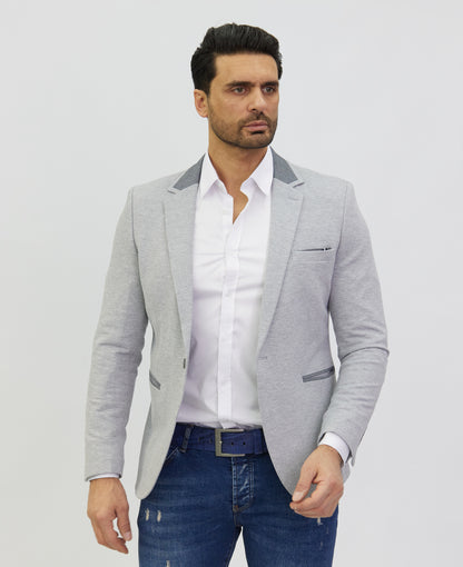 DENIM DISTRIQT Herren Sakko, Jersey Blazer, Slim Fit, Modell DQ1308, Grau