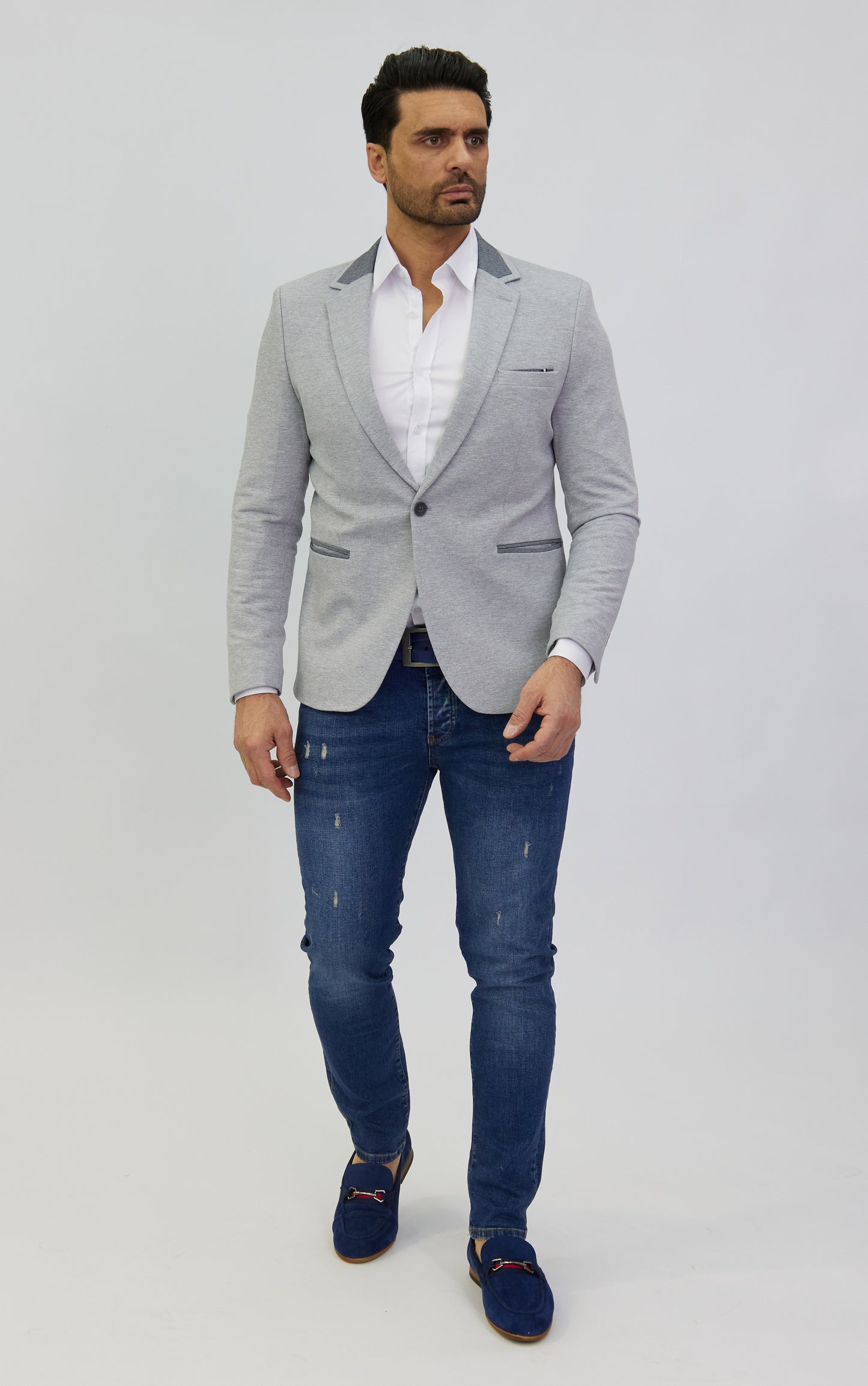 DENIM DISTRIQT Herren Sakko, Jersey Blazer, Slim Fit, Modell DQ1308, Grau