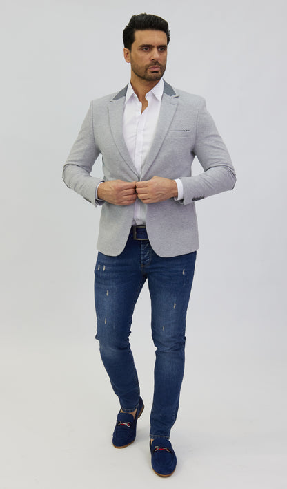 DENIM DISTRIQT Herren Sakko, Jersey Blazer, Slim Fit, Modell DQ1308, Grau