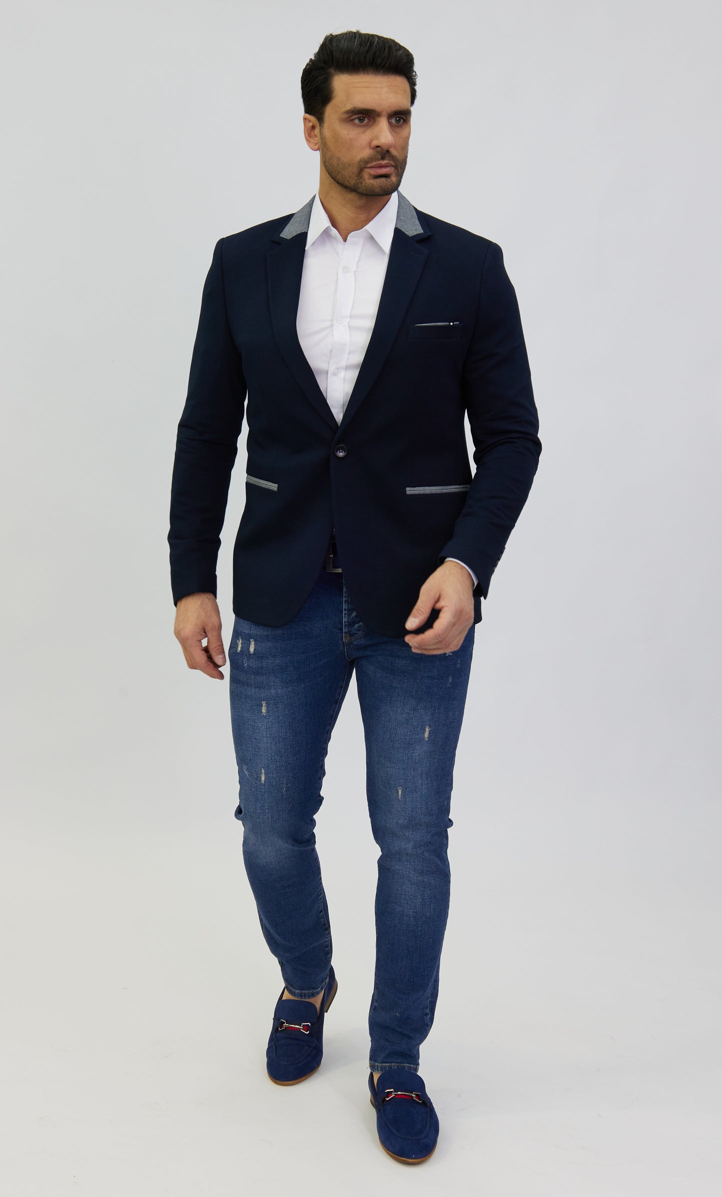 DENIM DISTRIQT Herren Sakko, Jersey Blazer, Slim Fit, Modell DQ1308, Blau