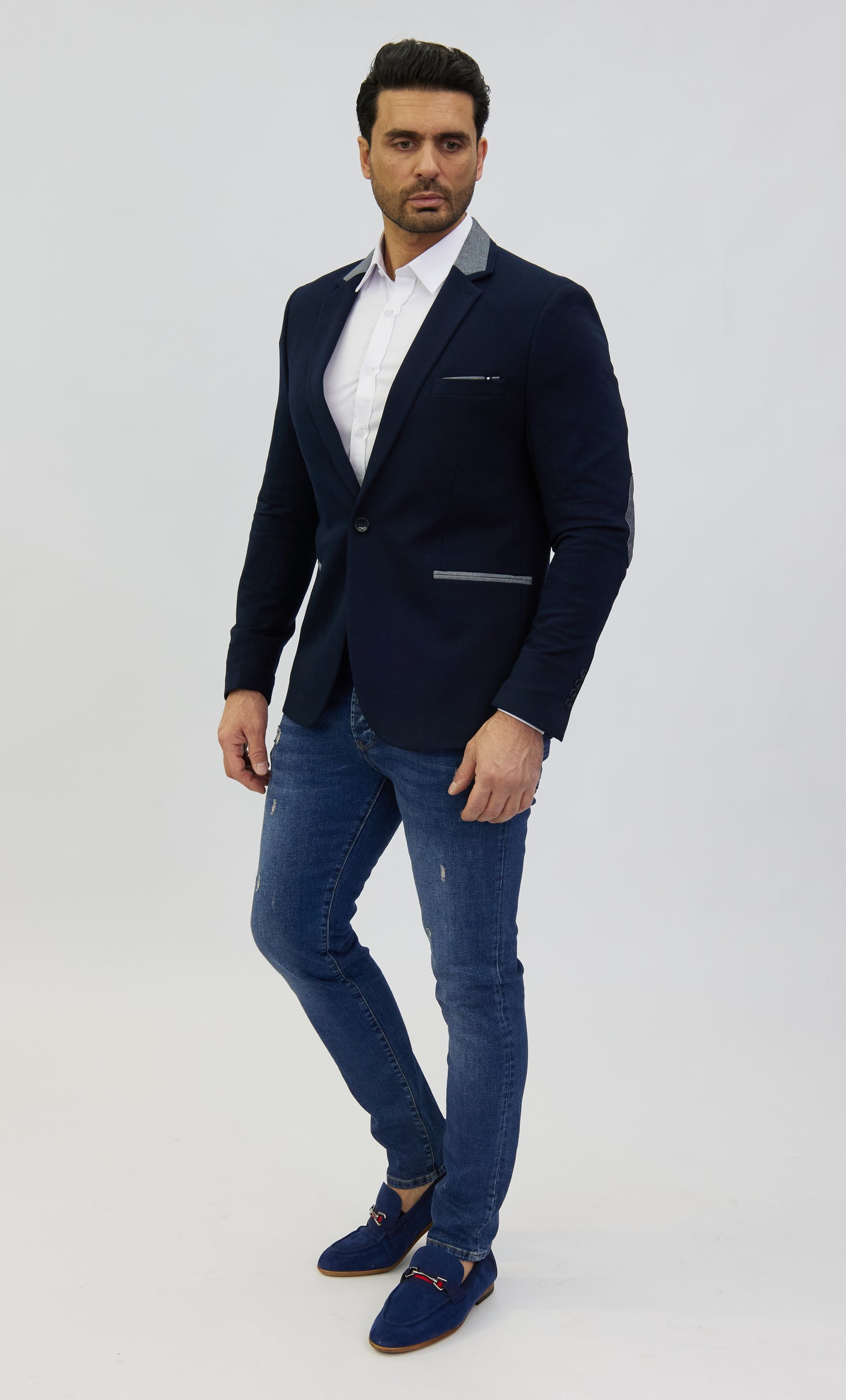 DENIM DISTRIQT Herren Sakko, Jersey Blazer, Slim Fit, Modell DQ1308, Blau