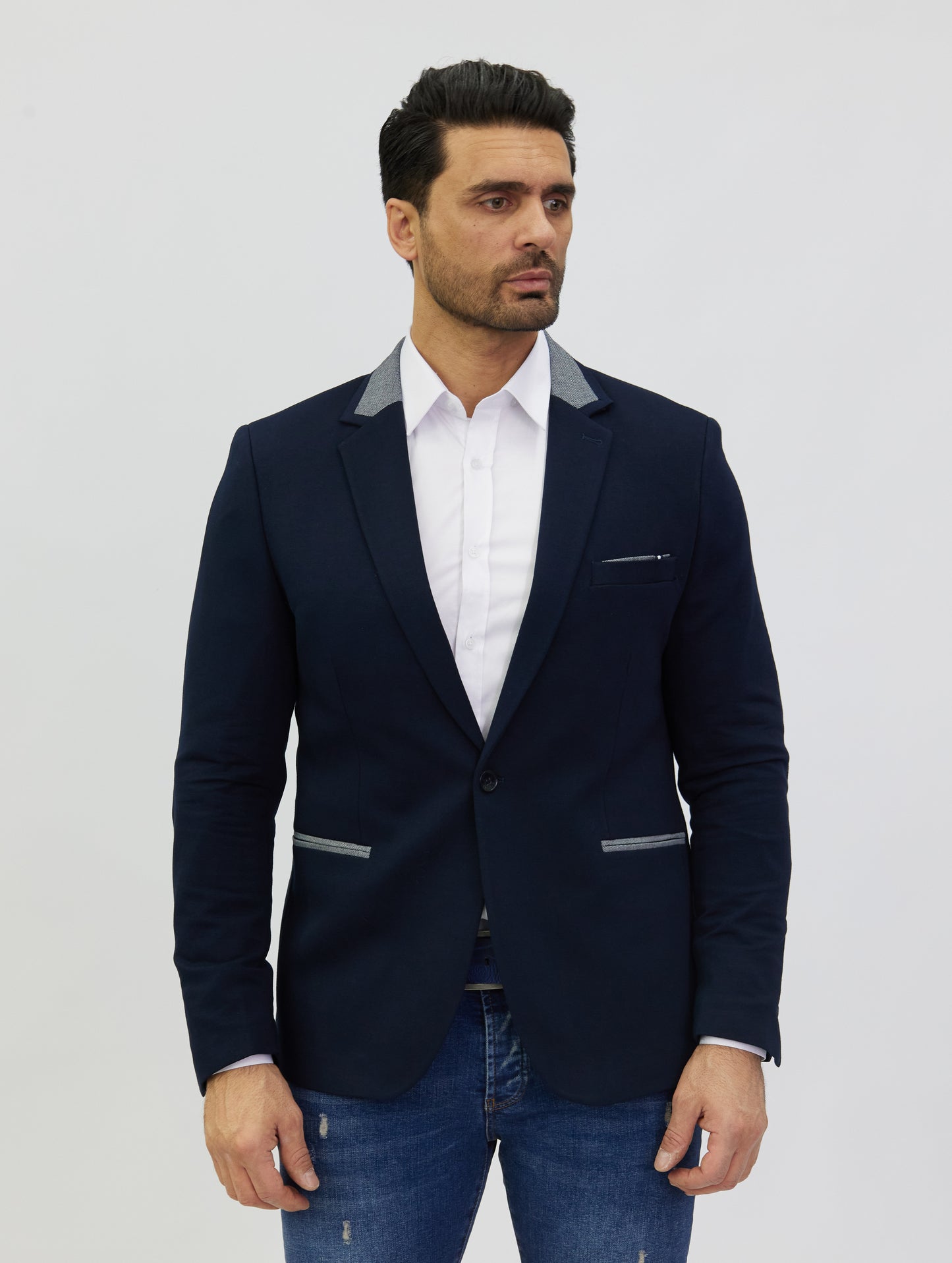 DENIM DISTRIQT Herren Sakko, Jersey Blazer, Slim Fit, Modell DQ1308, Blau