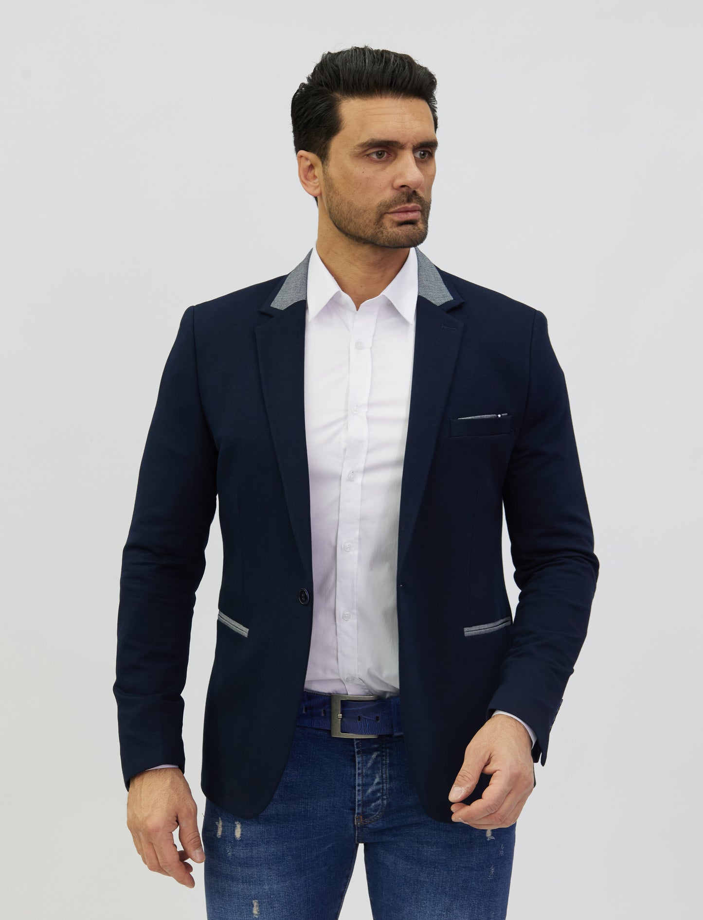 DENIM DISTRIQT Herren Sakko, Jersey Blazer, Slim Fit, Modell DQ1308, Blau