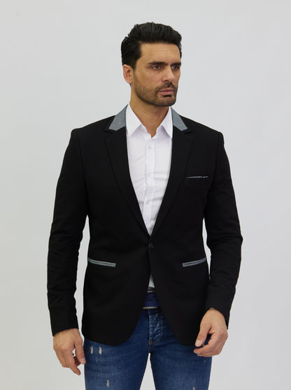 DENIM DISTRIQT Herren Sakko, Jersey Blazer, Slim Fit, Modell DQ1308, Schwarz