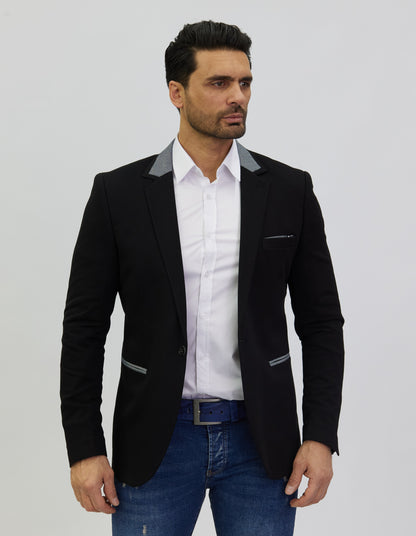 DENIM DISTRIQT Herren Sakko, Jersey Blazer, Slim Fit, Modell DQ1308, Schwarz