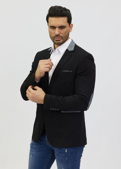 DENIM DISTRIQT Herren Sakko, Jersey Blazer, Slim Fit, Modell DQ1308, Schwarz