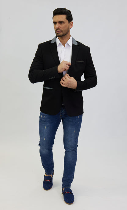 DENIM DISTRIQT Herren Sakko, Jersey Blazer, Slim Fit, Modell DQ1308, Schwarz