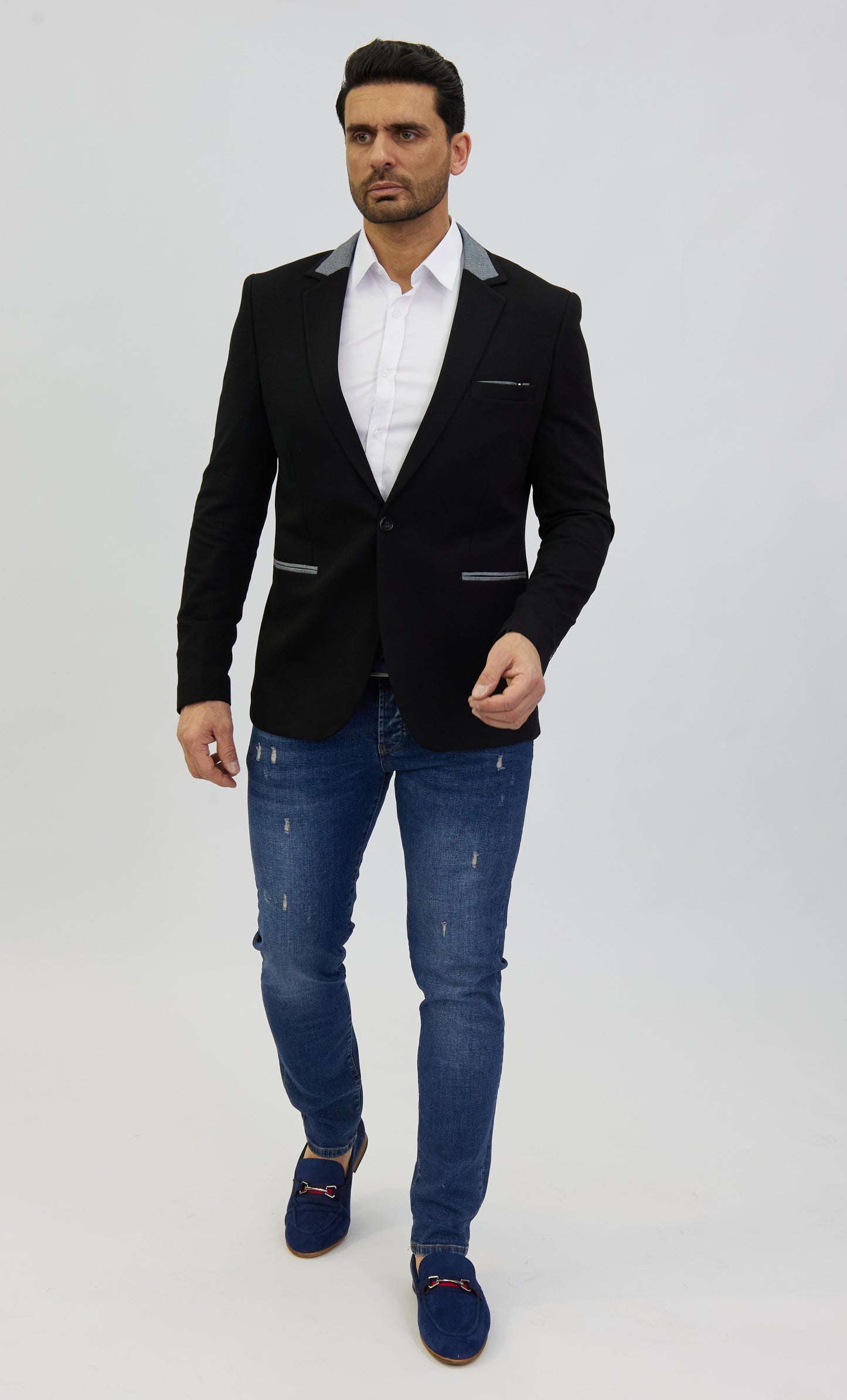 DENIM DISTRIQT Herren Sakko, Jersey Blazer, Slim Fit, Modell DQ1308, Schwarz