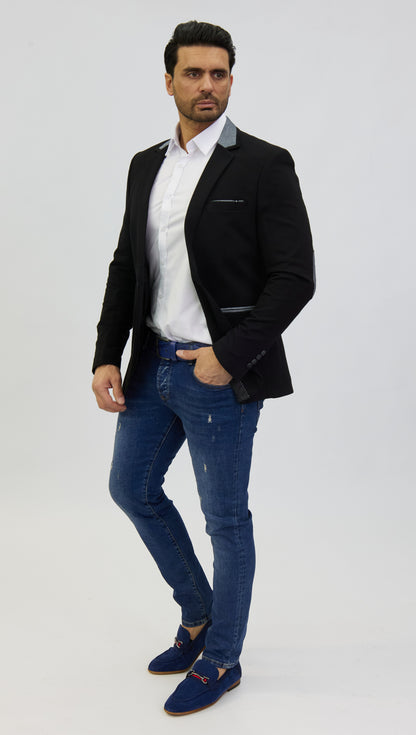 DENIM DISTRIQT Herren Sakko, Jersey Blazer, Slim Fit, Modell DQ1308, Schwarz