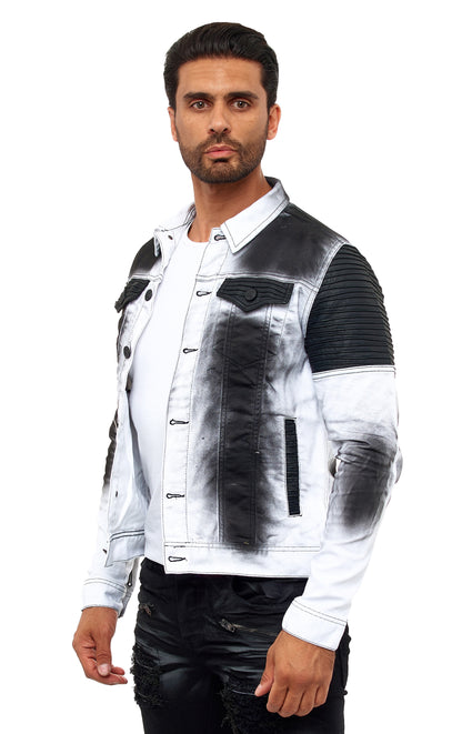 KINGZ men's designer denim jacket, slim fit, tie-dye look, model 1401-2, white/black