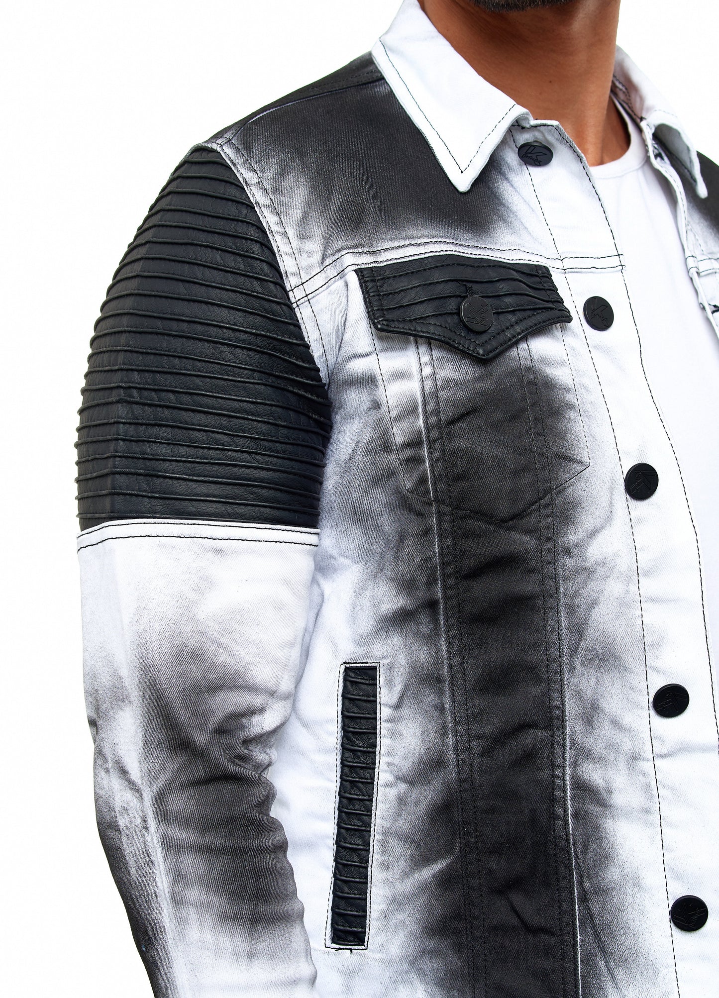 KINGZ men's designer denim jacket, slim fit, tie-dye look, model 1401-2, white/black