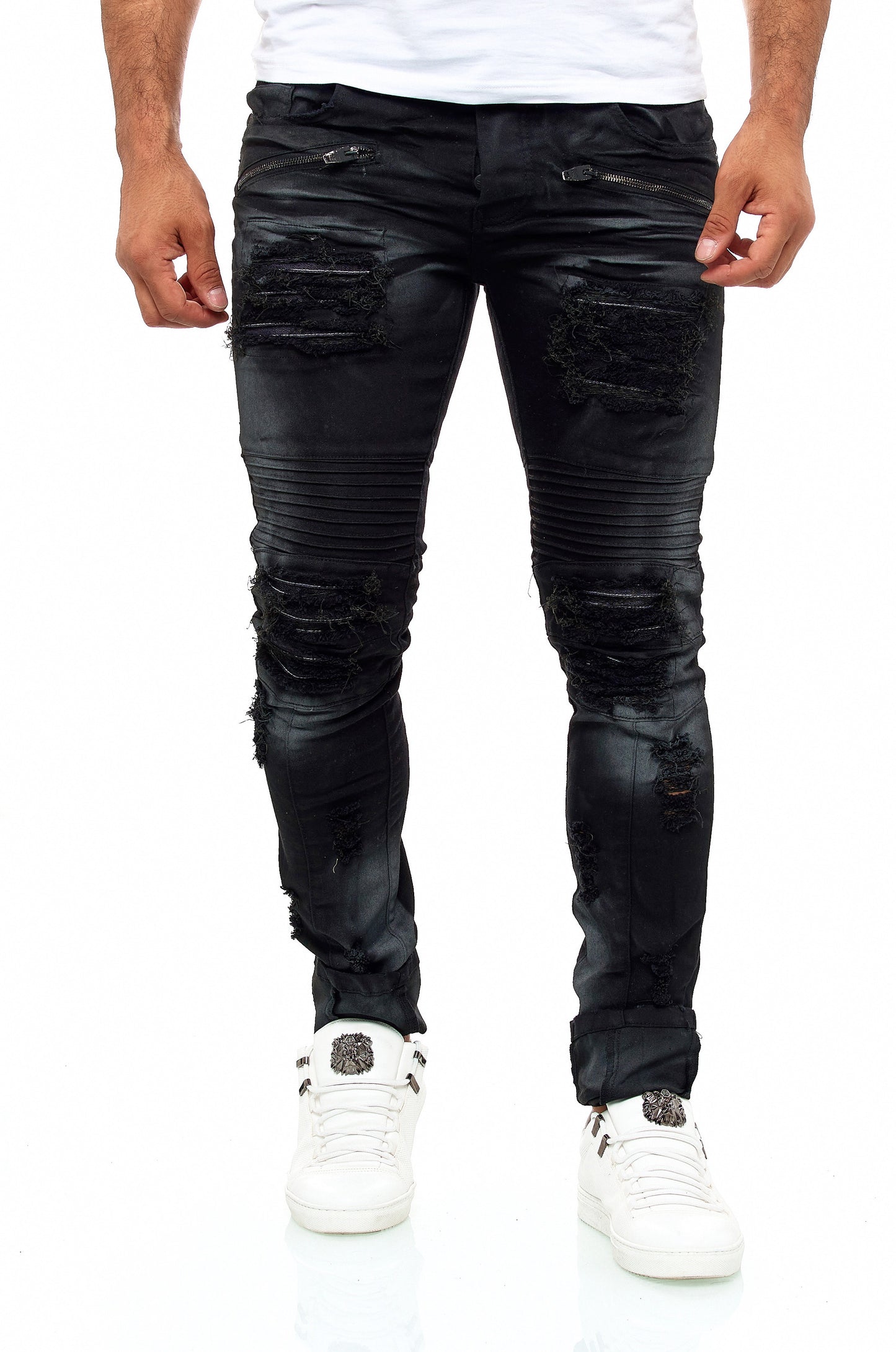 Kingz Designer Jeans Herren in Schwarz Slim fit