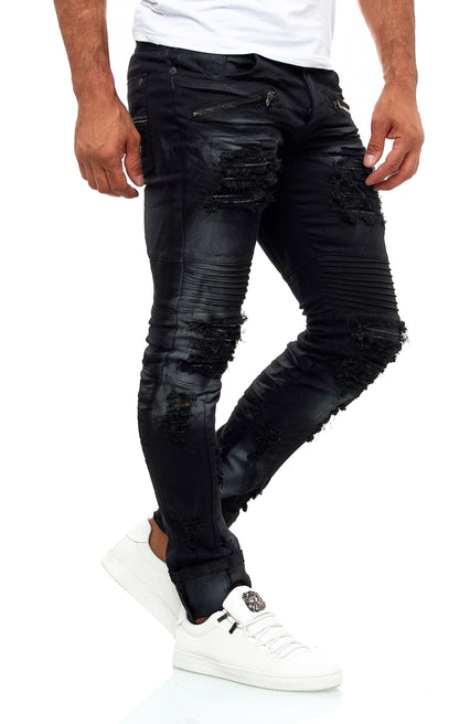 KINGZ Herren Designer Jeans, Slim Fit, Modell 1644-1, Schwarz