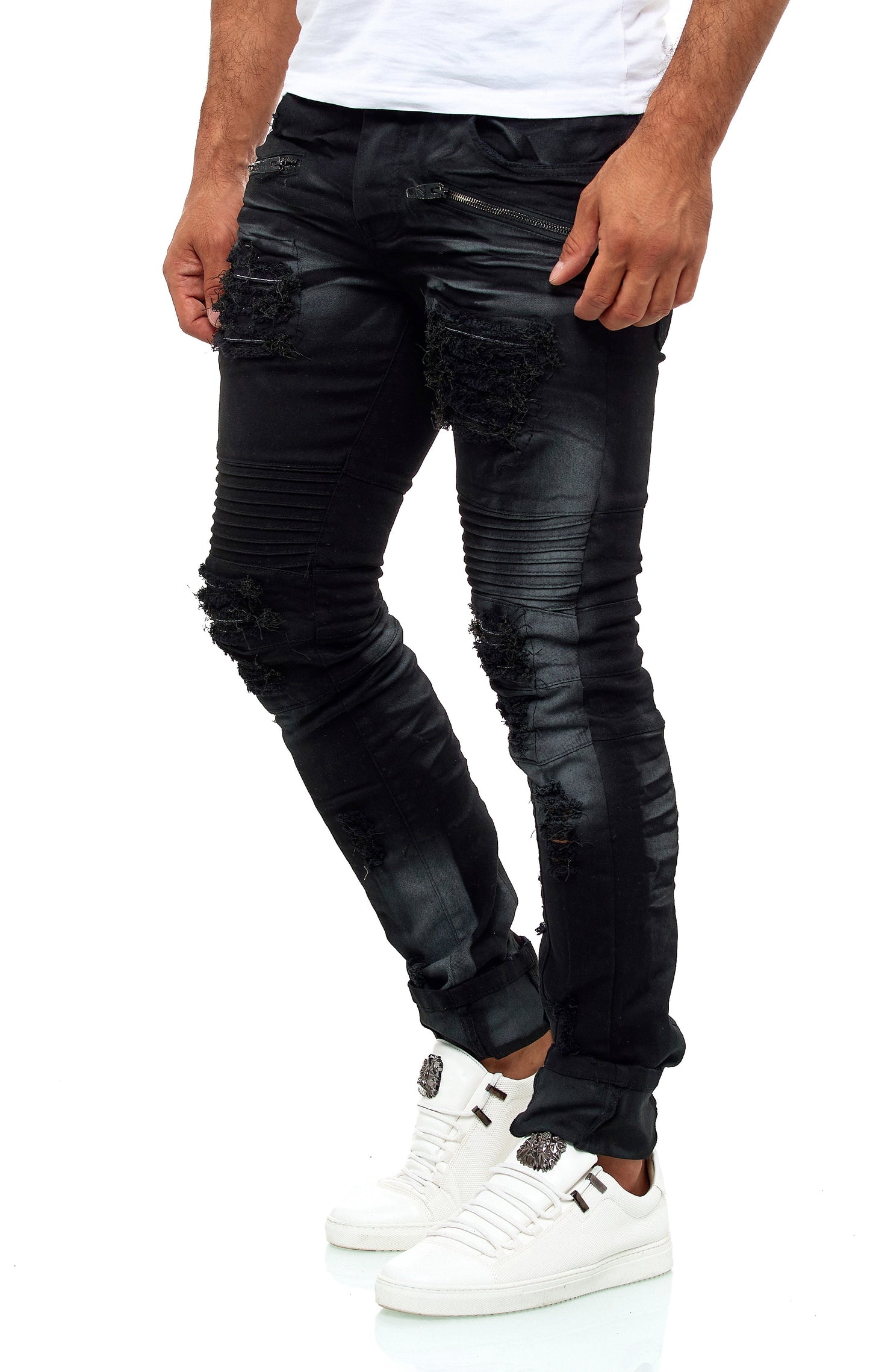 KINGZ Herren Designer Jeans, Slim Fit, Modell 1644-1, Schwarz