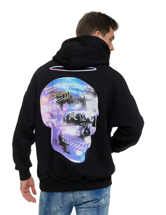 Skull Totenkopf Hoodie Kapuzenshirt in Schwarz