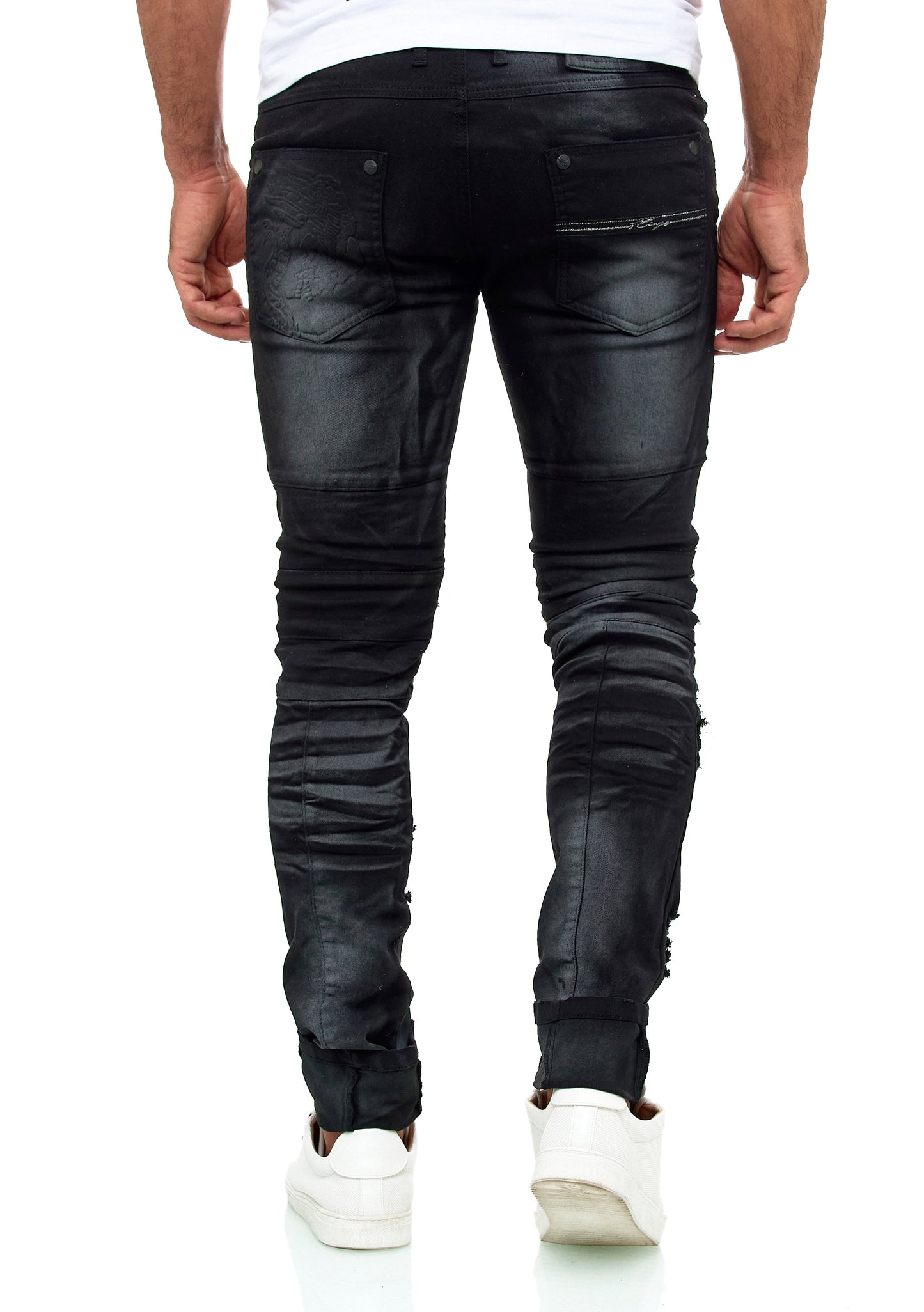 KINGZ Herren Designer Jeans, Slim Fit, Modell 1644-1, Schwarz