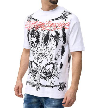 Men's T-shirt, oversize fit, all-over print, model 1375, white or black