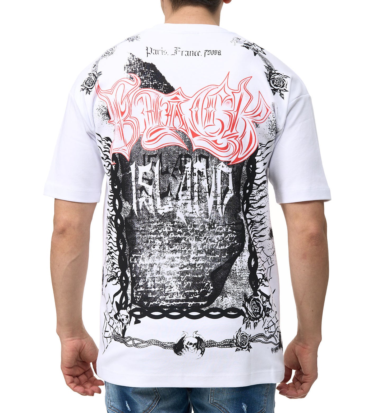 Men's T-shirt, oversize fit, all-over print, model 1375, white or black