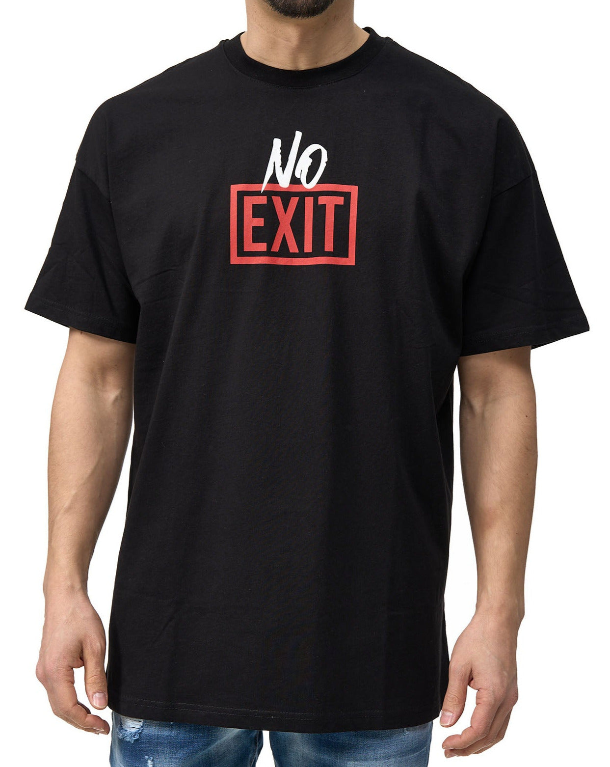 Herren T-Shirt, Oversize Fit, "NO EXIT" Druck auf Vorderseite, Modell Y078,  Weiss oder Schwarz