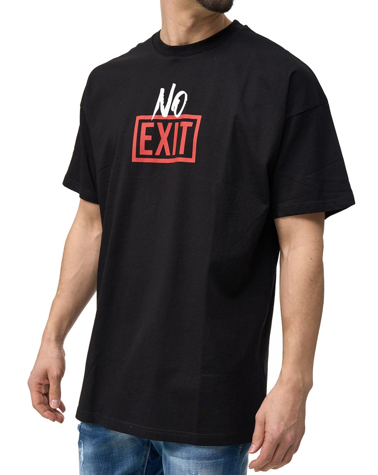 Herren T-Shirt, Oversize Fit, "NO EXIT" Druck auf Vorderseite, Modell Y078,  Weiss oder Schwarz