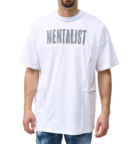 Herren T-Shirt, Oversize Fit, "Mentalist" Druck, Modell Y118, Weiß