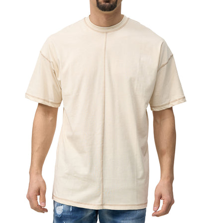 Men's t-shirt, oversize fit, with contrast stitching, model Y139, white or beige