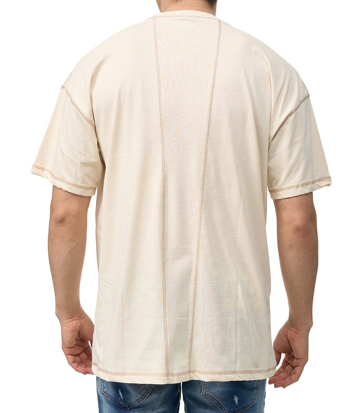 Men's t-shirt, oversize fit, with contrast stitching, model Y139, white or beige