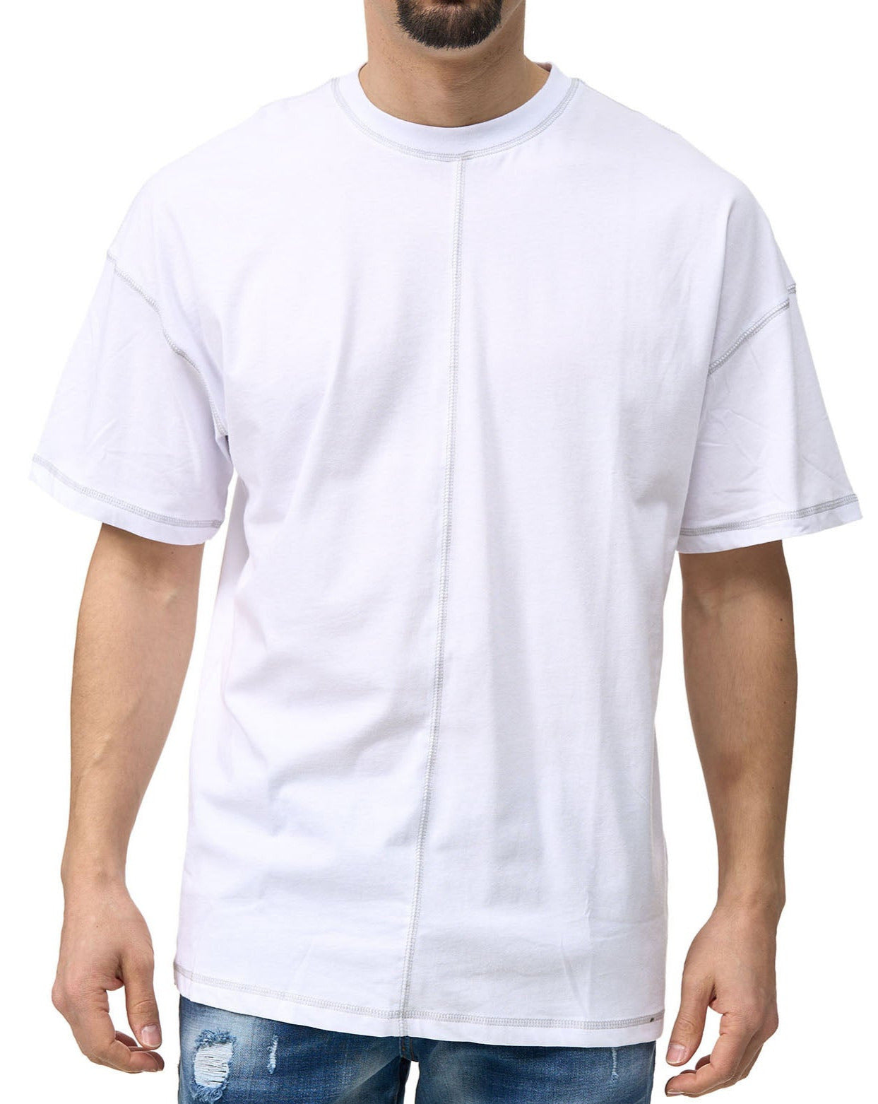 Men's t-shirt, oversize fit, with contrast stitching, model Y139, white or beige