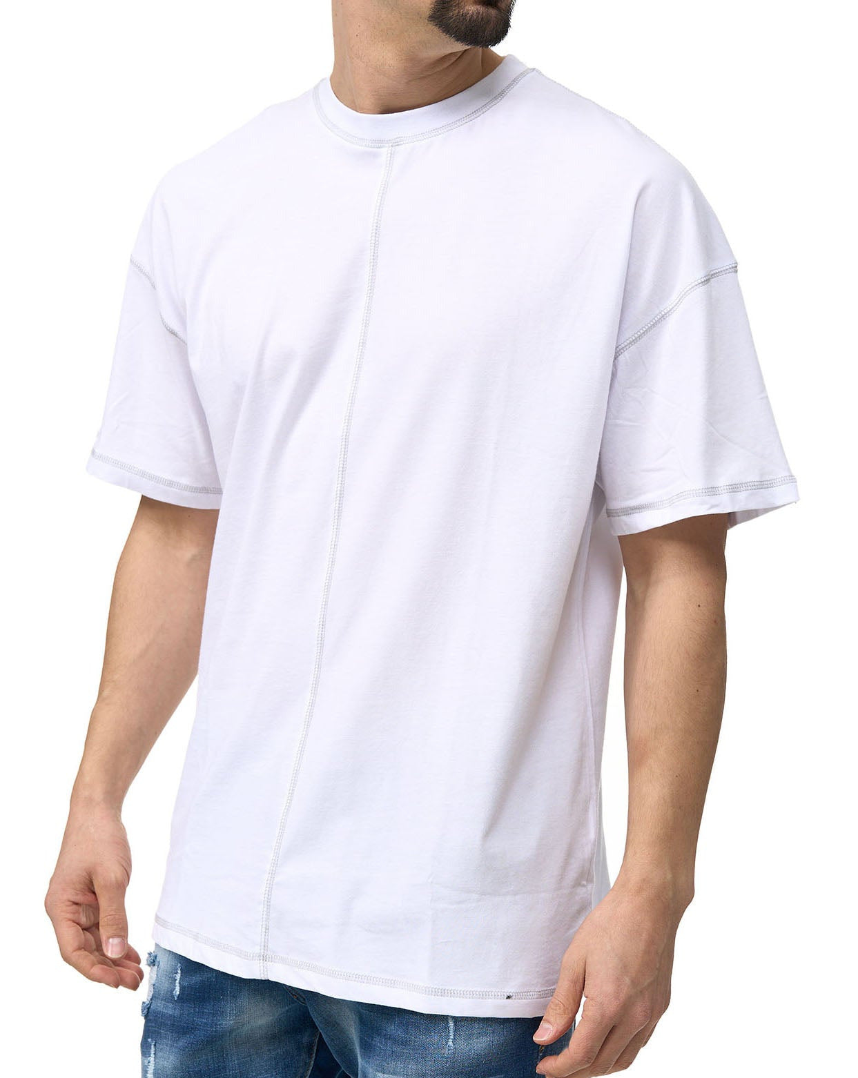 Men's t-shirt, oversize fit, with contrast stitching, model Y139, white or beige