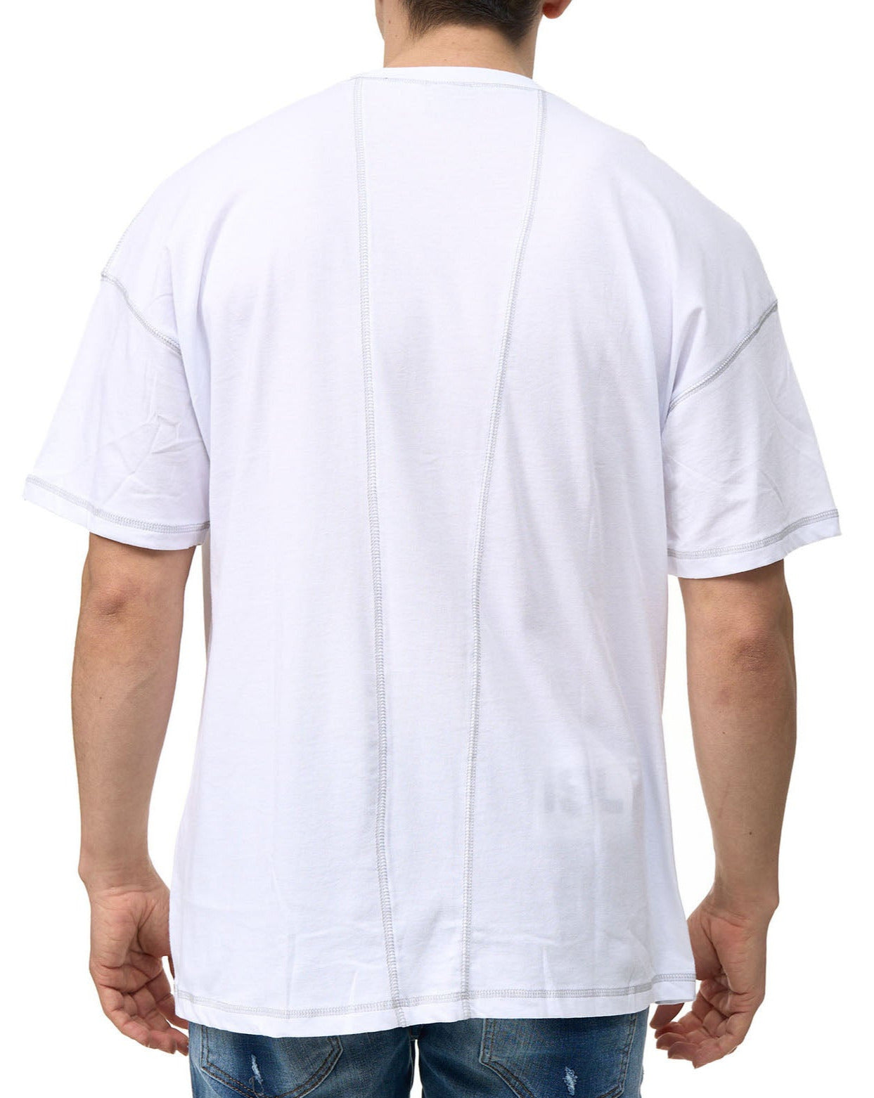 Men's t-shirt, oversize fit, with contrast stitching, model Y139, white or beige