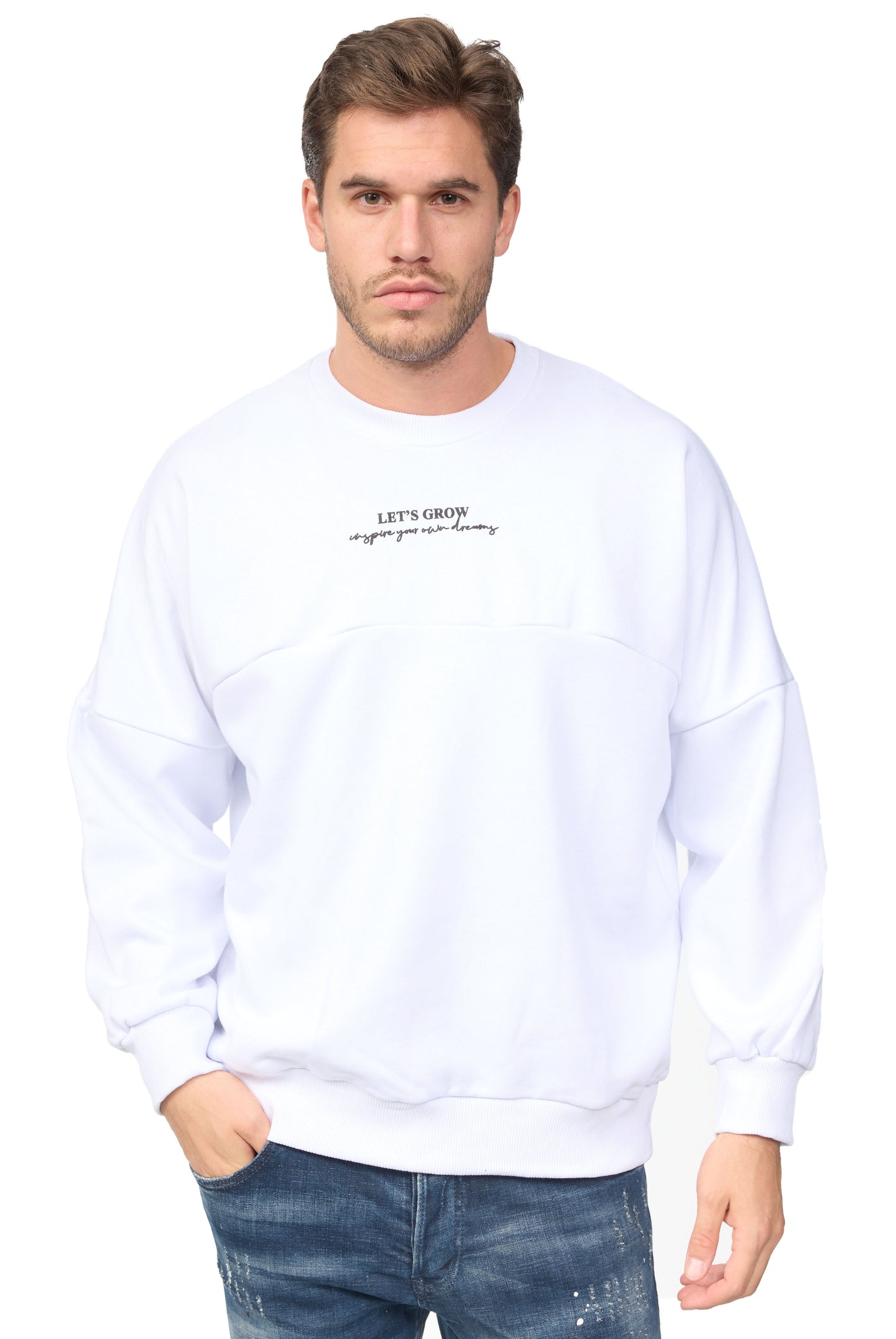 Men's sweater - sweatshirt, oversize fit, with print, model K053, white or black