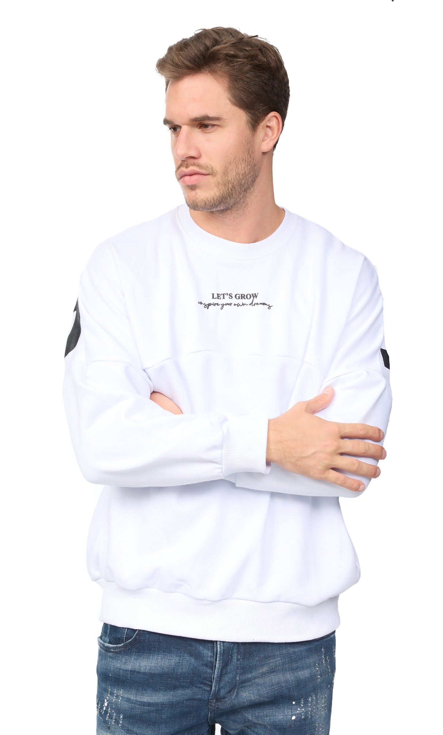 Men's sweater - sweatshirt, oversize fit, with print, model K053, white or black