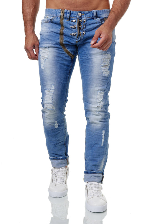 Kingz Designerjeans Herren mit Schrauben Destroyed Look