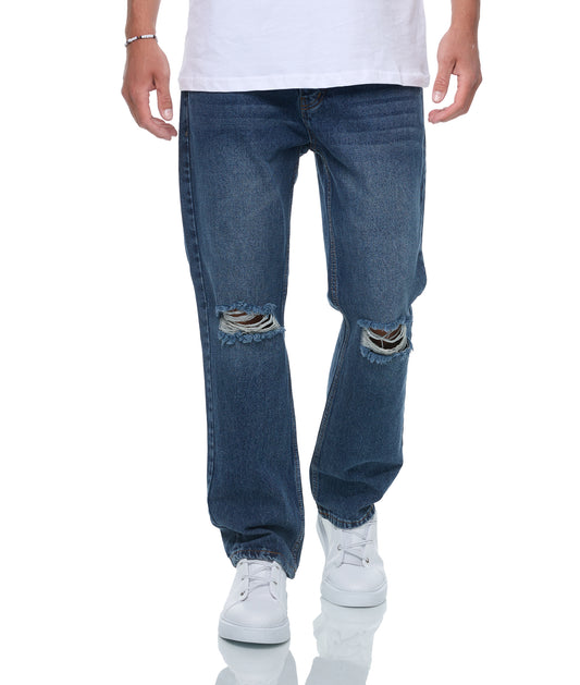 Baggy Style Jeans Herren destroyed look knie Denim Blau