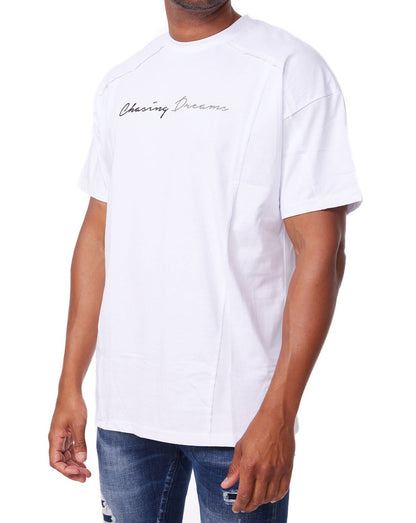 Men's T-shirt, oversize look, with cool lettering, model Y263, white